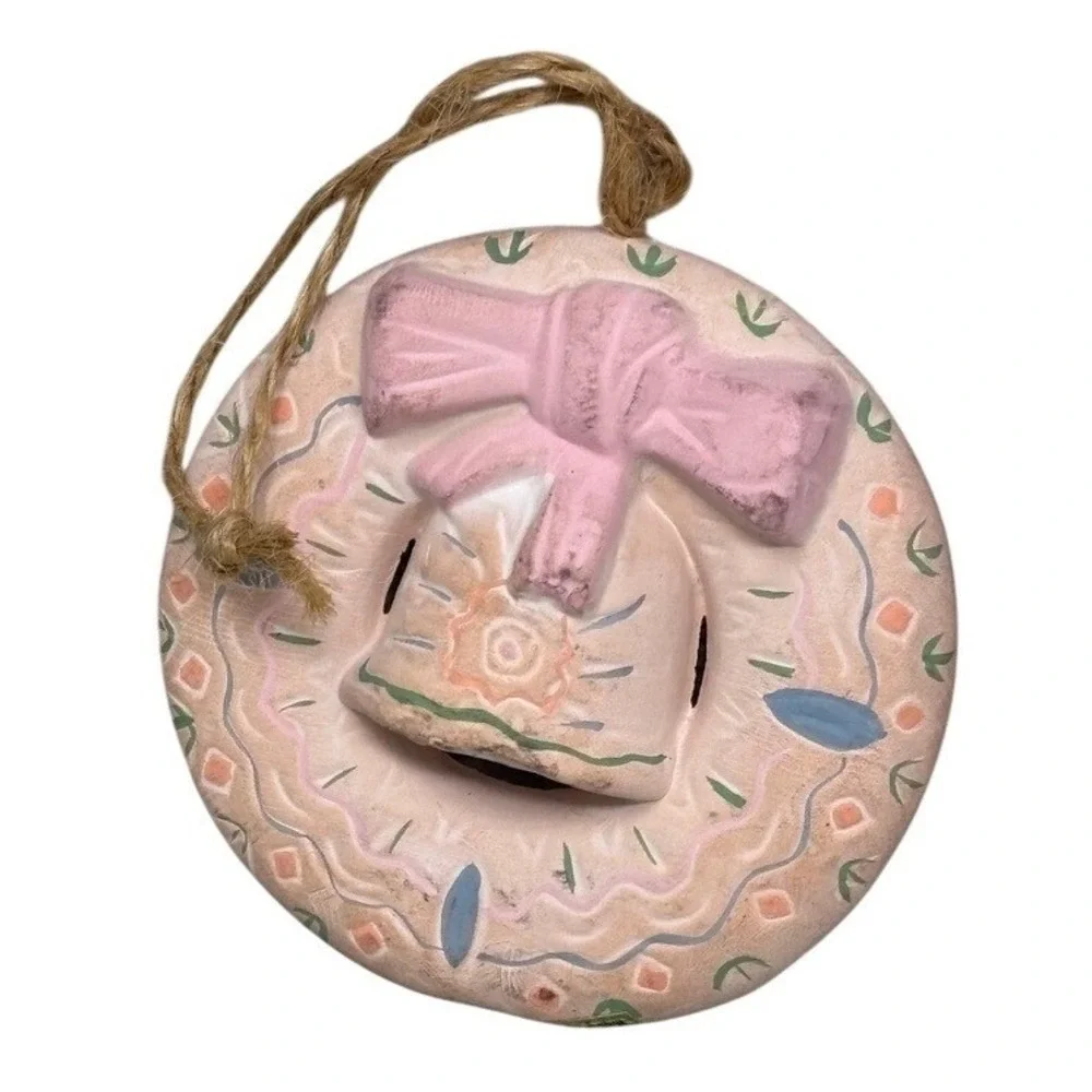 Southwestern Terracotta Clay Ornaments Set 3 Pastel Hand Painted Christmas Decor